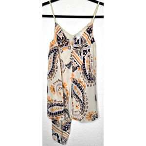 Anthropologie HD In Paris Womens Moonset Top 8 Cream Silk Paisley Asymmetrical